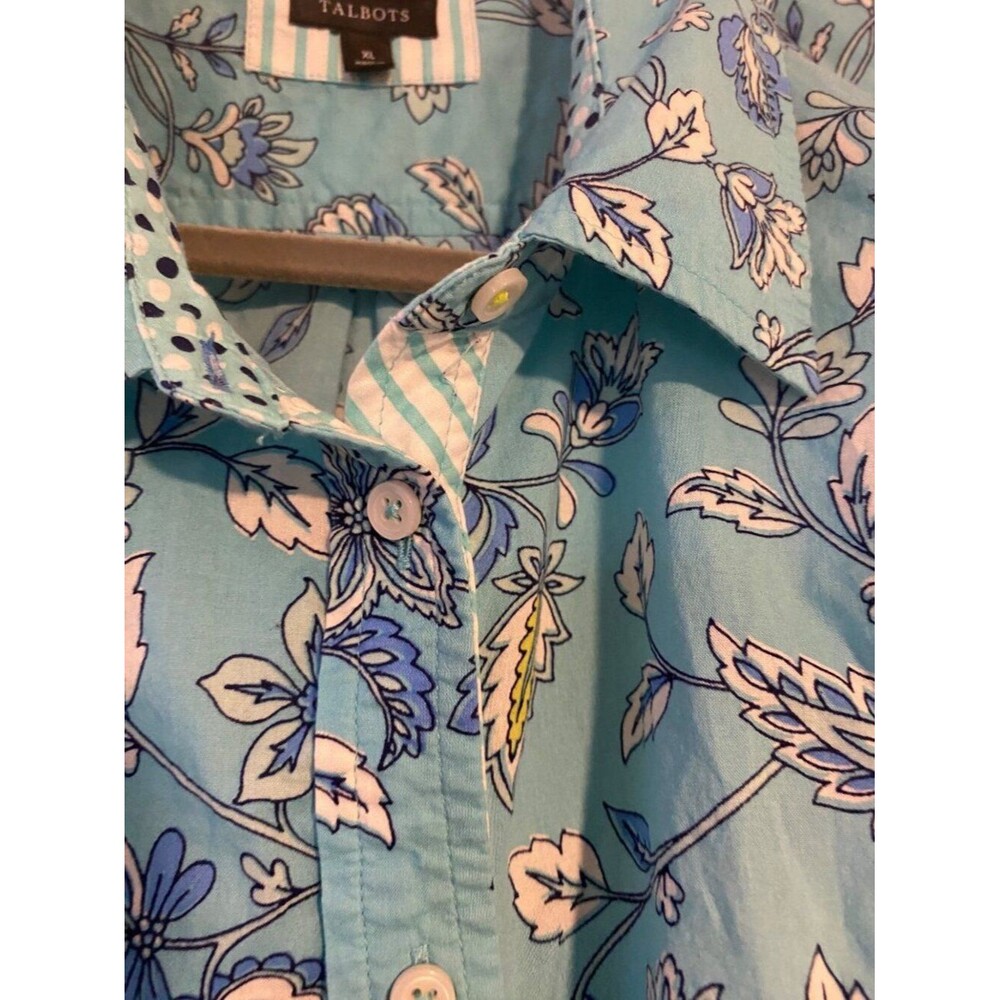Talbots Blouse XL Blue Floral Button Up Shirt Long Sleeve Cottagecore Bohemian - Picture 6 of 9